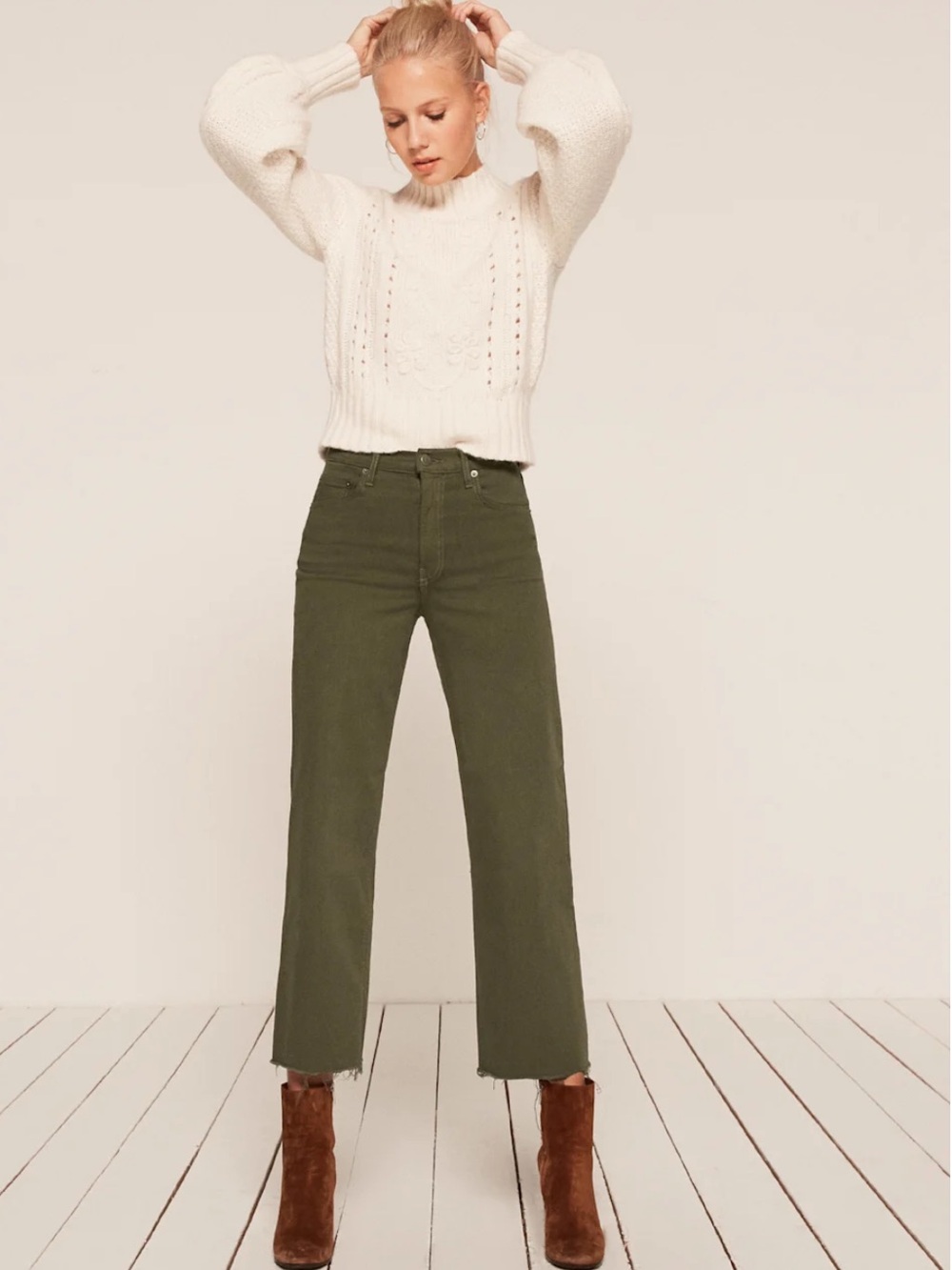 Reformation Emma High Rise Wide-Leg Jean Pant Green